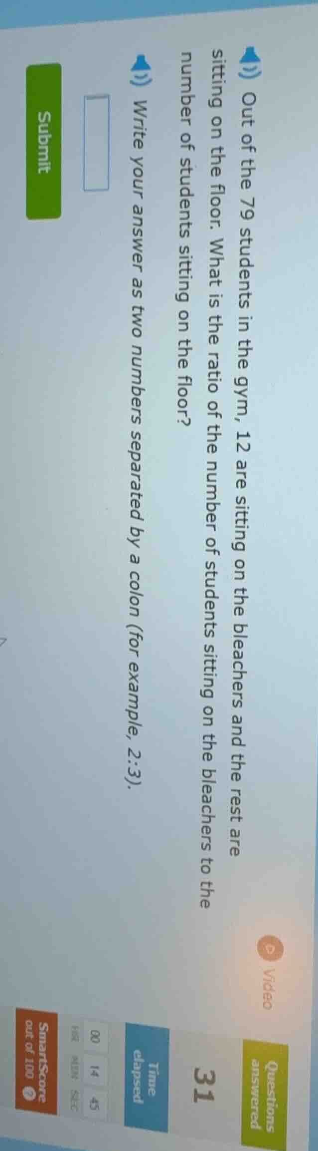 out of the 79 students in the gym, 12 are sitting on the bleachers and …