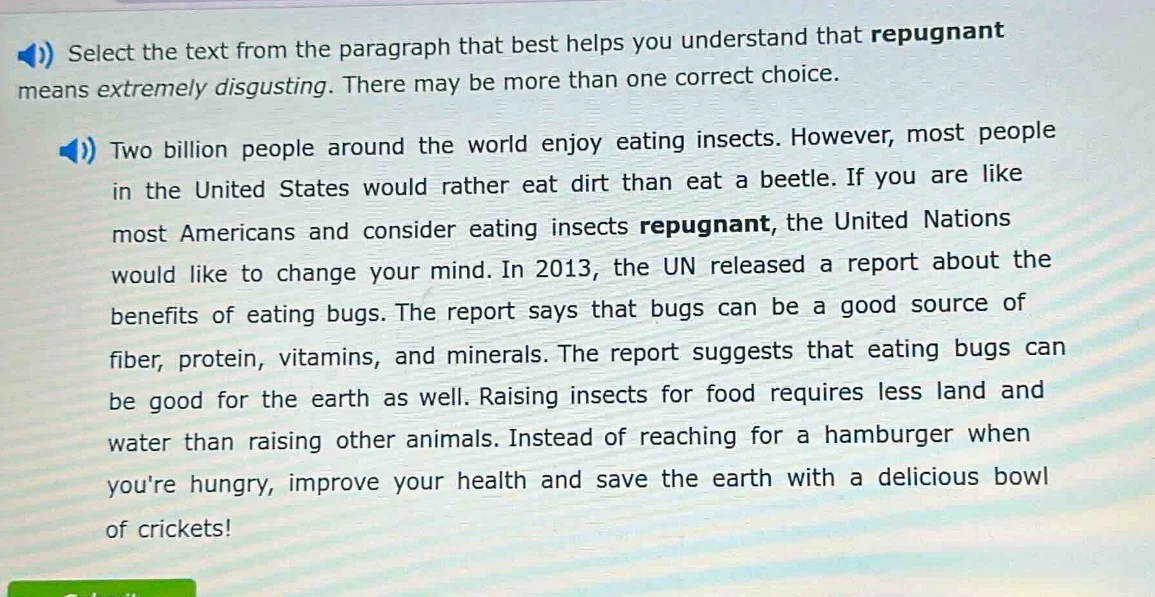 select the text from the paragraph that best helps you understand that …