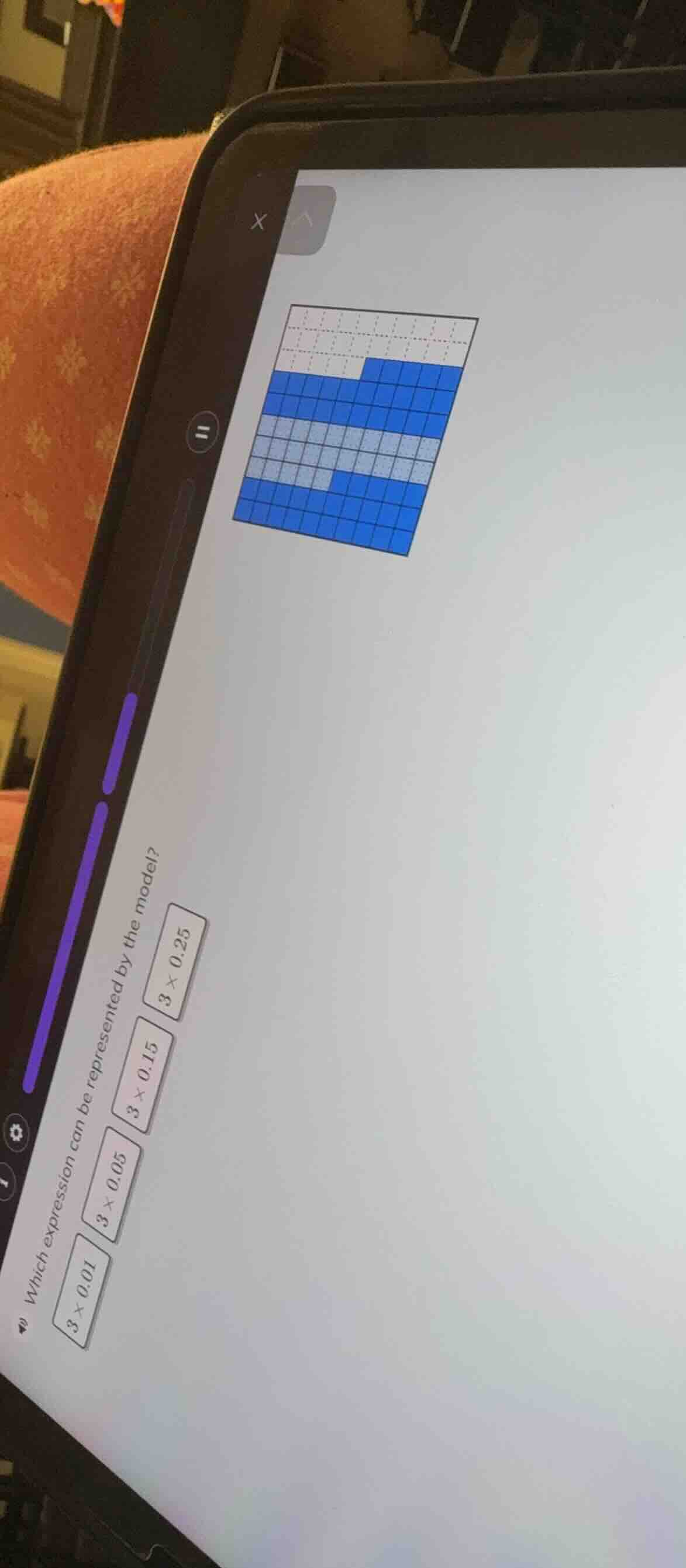 which expression can be represented by the model? 3×0.01 3×0.05 3×0.15 …