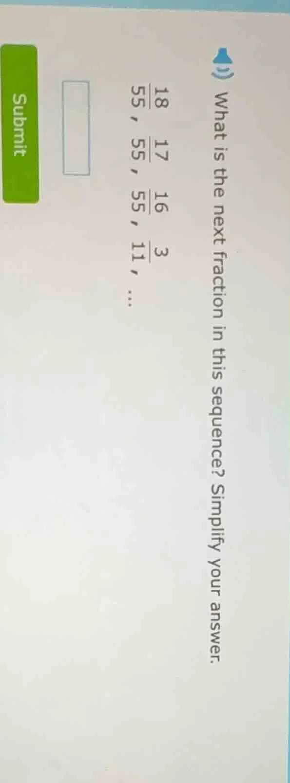 what is the next fraction in this sequence? simplify your answer. \\fra…
