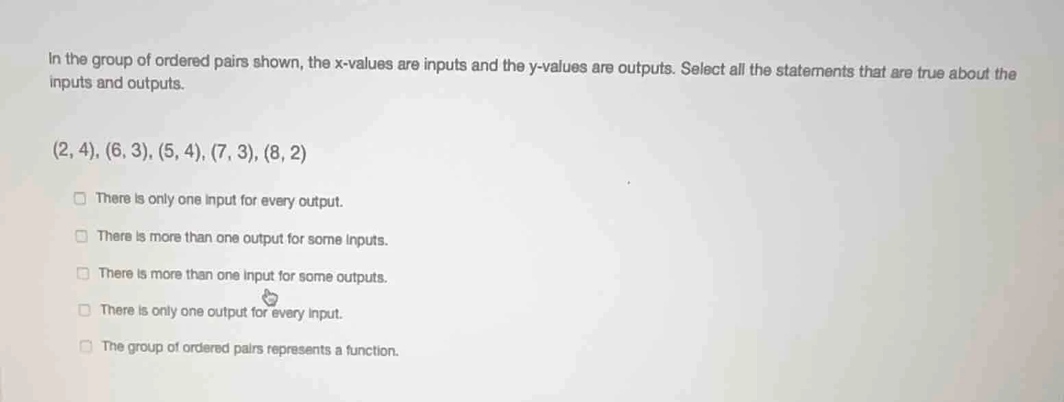 in the group of ordered pairs shown, the x-values are inputs and the y-…