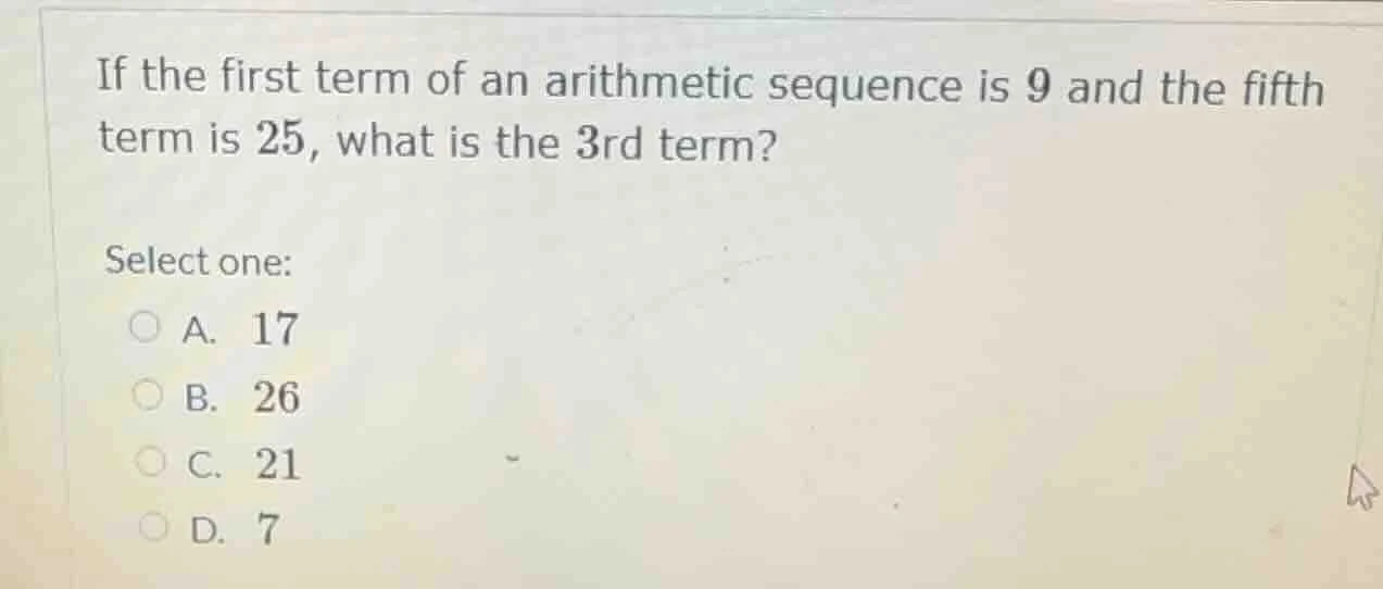 if the first term of an arithmetic sequence is 9 and the fifth term is …