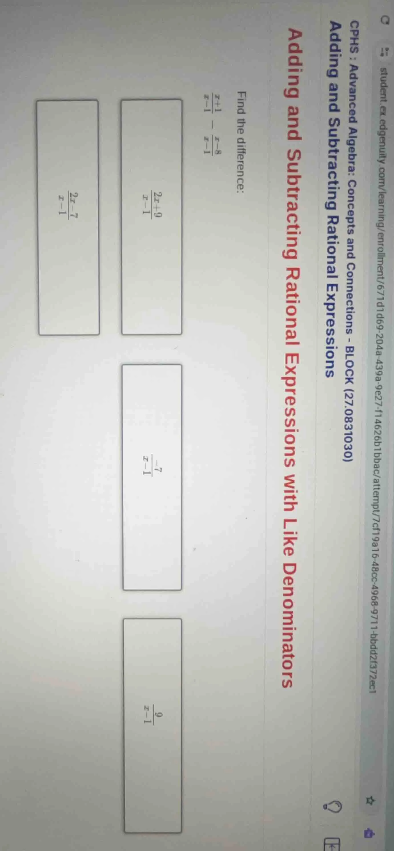 find the difference: \\(\frac{x + 1}{x - 1} - \frac{x - 8}{x - 1}\\) op…