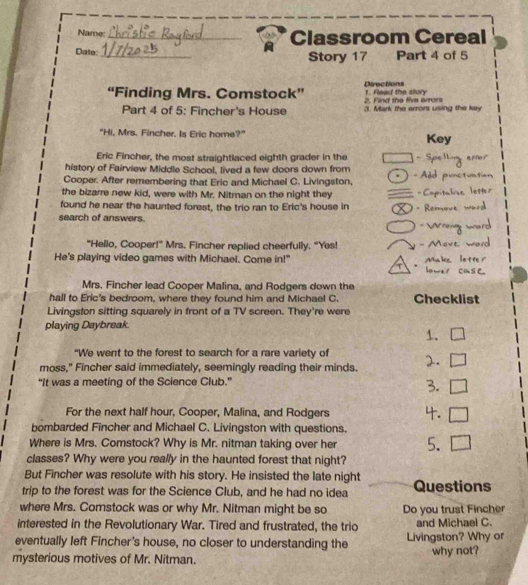 name: christie rayford date: 1/1/2025 classroom cereal story 17 part 4 …