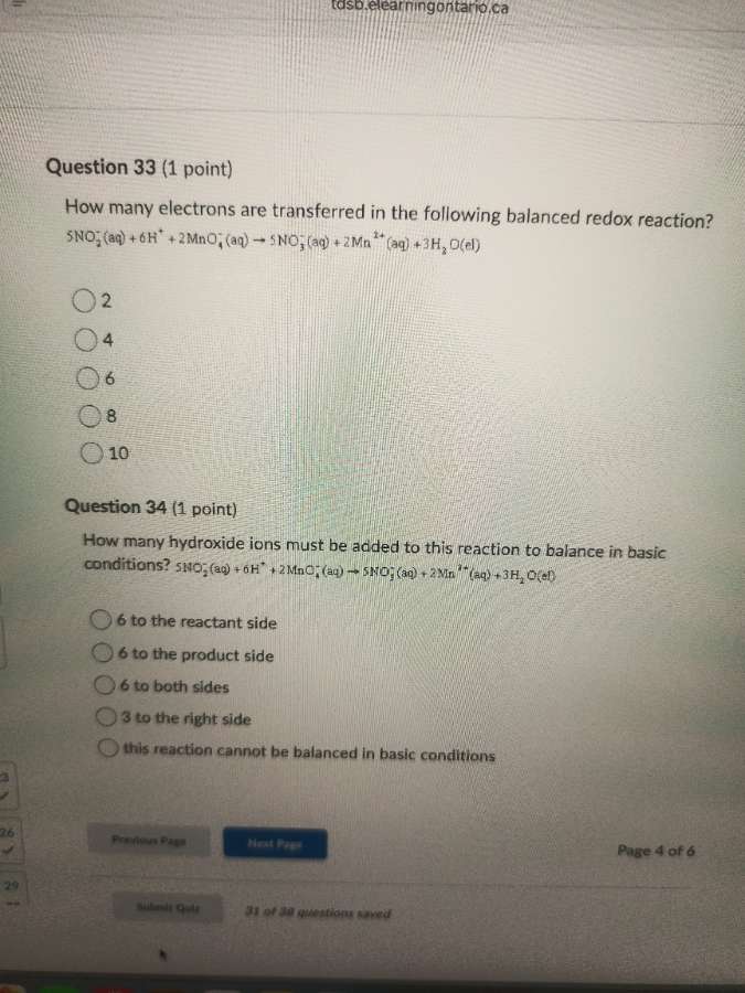 question 33 (1 point) how many electrons are transferred in the followi…