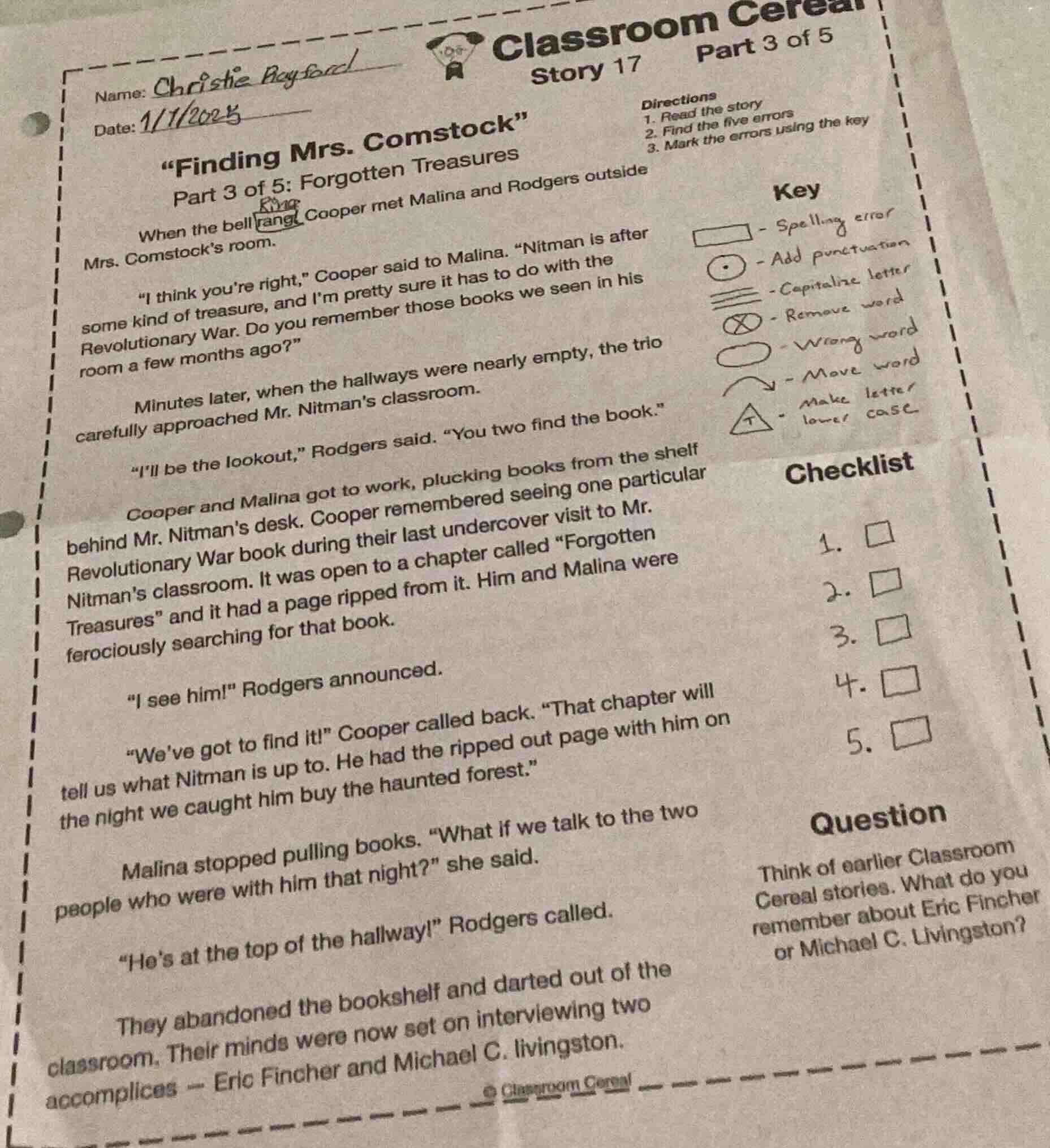 name: christie rayfood date: 1/11/2025 classroom cereal story 17 part 3…