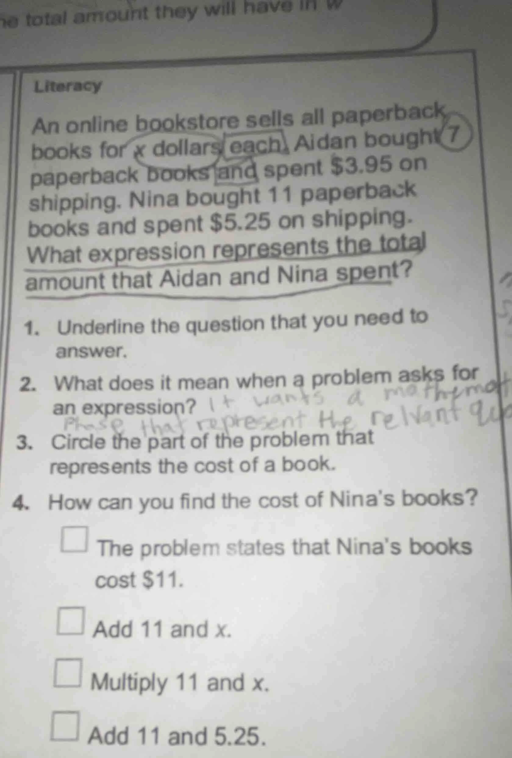 literacy an online bookstore sells all paperback books for x dollars ea…