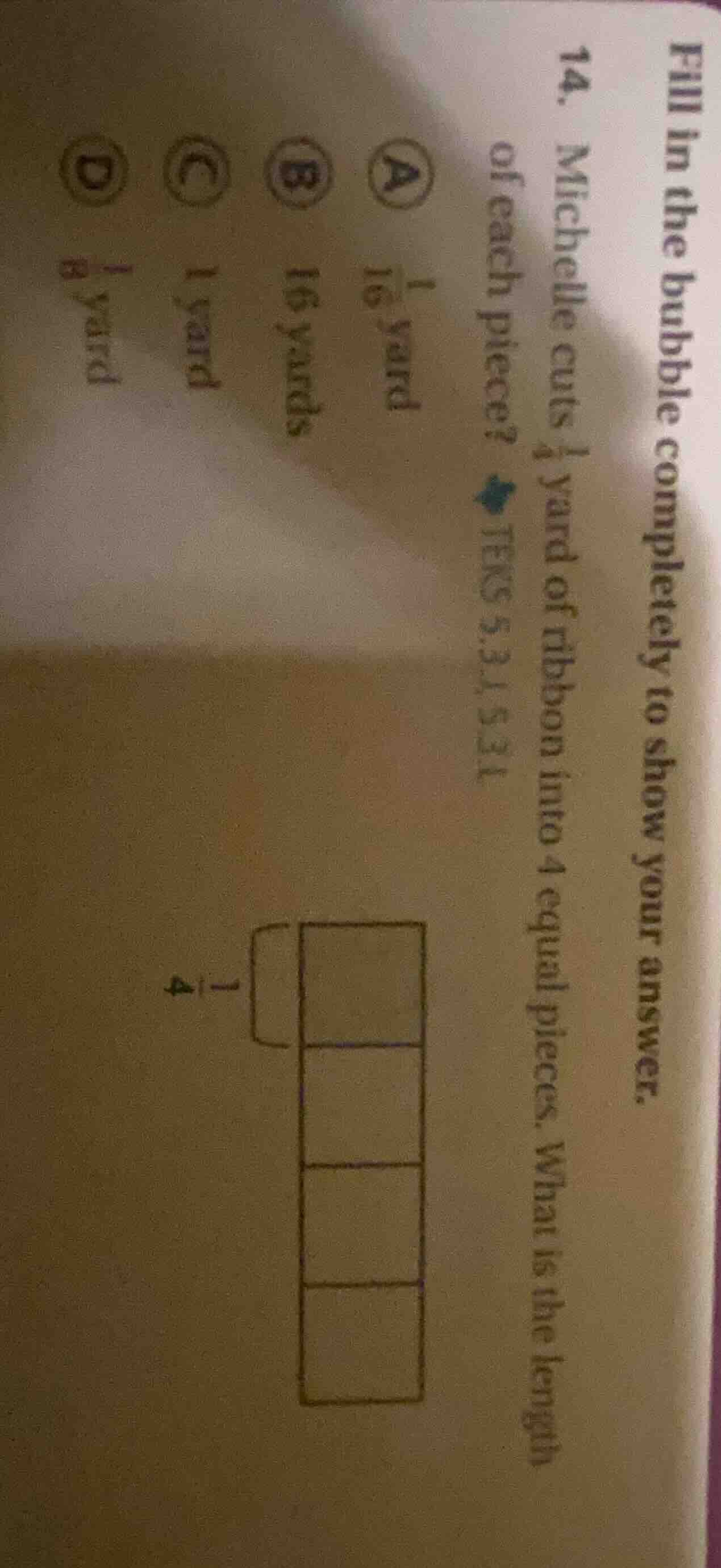 fill in the bubble completely to show your answer. 14. michelle cuts \\…