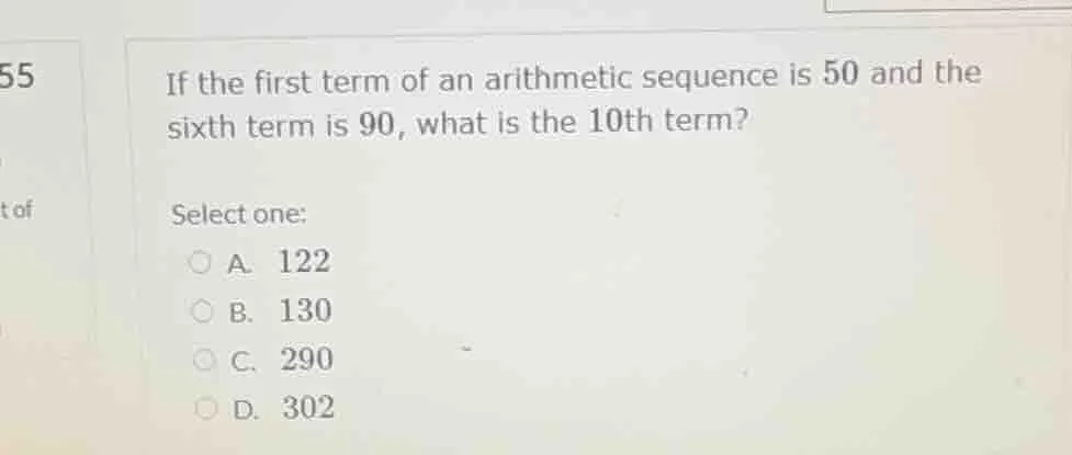 if the first term of an arithmetic sequence is 50 and the sixth term is…