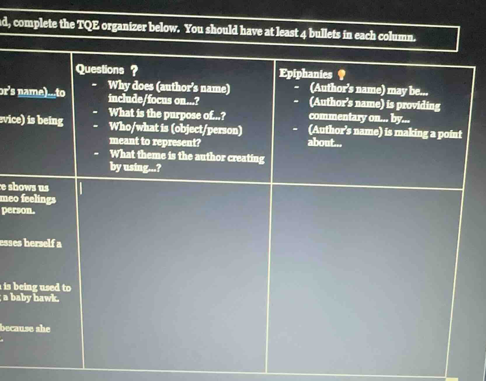 d, complete the tqe organizer below. you should have at least 4 bullets…