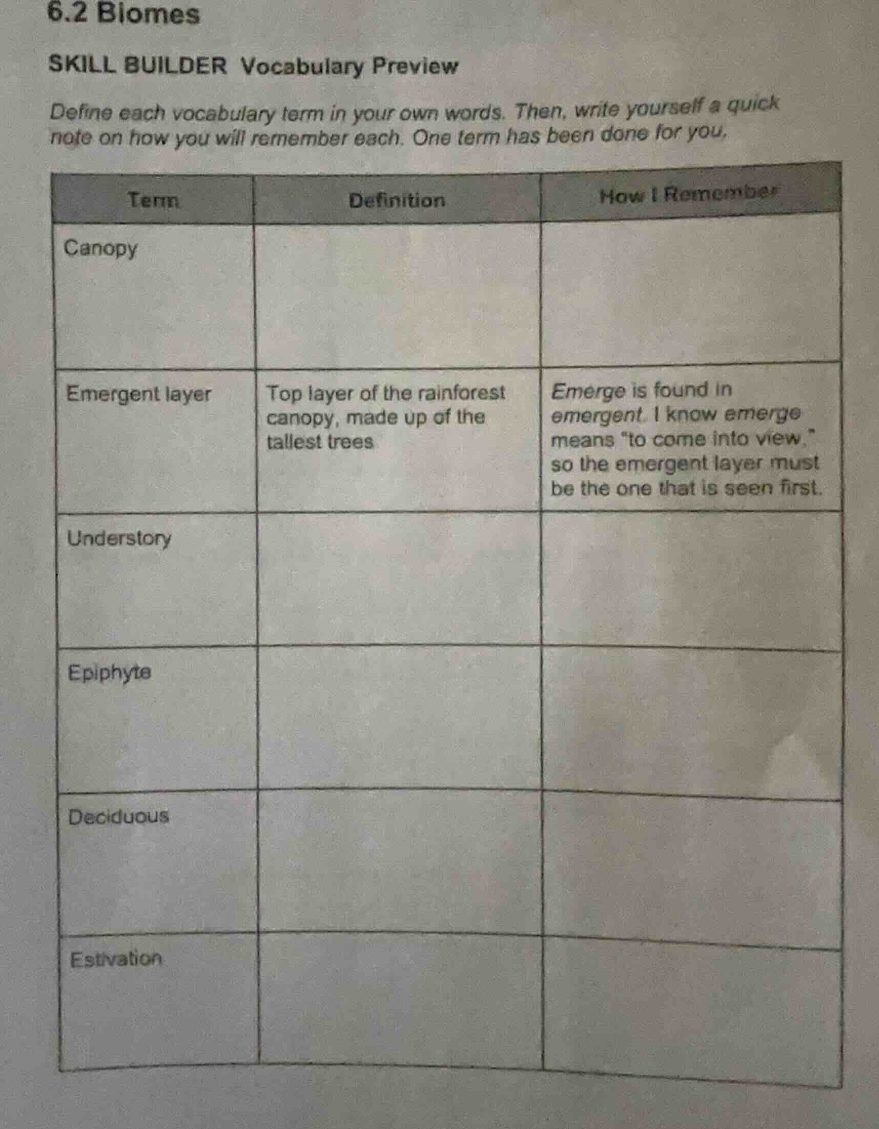 6.2 biomes skill builder vocabulary preview define each vocabulary term…