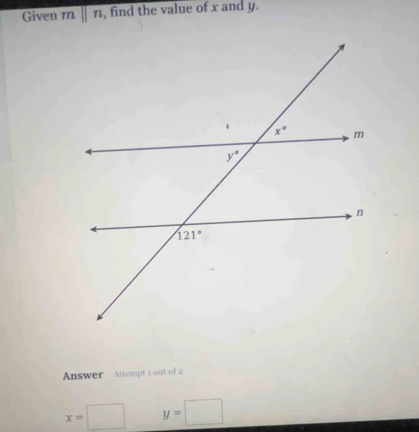 given ( m parallel n ), find the value of ( x ) and ( y ). (there is a …