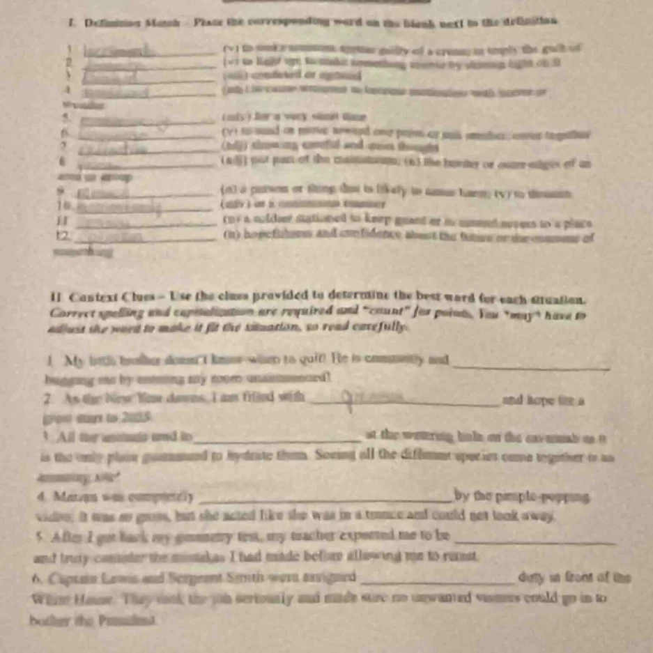 i. definitions match - place the corresponding word on the blank next t…