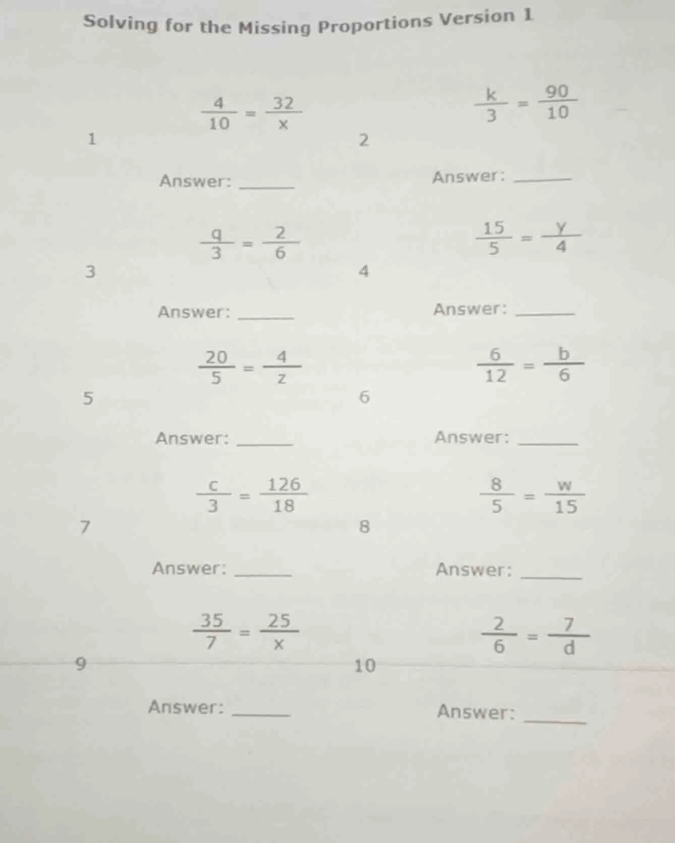 solving for the missing proportions version 1 1 $\frac{4}{10} = \frac{3…