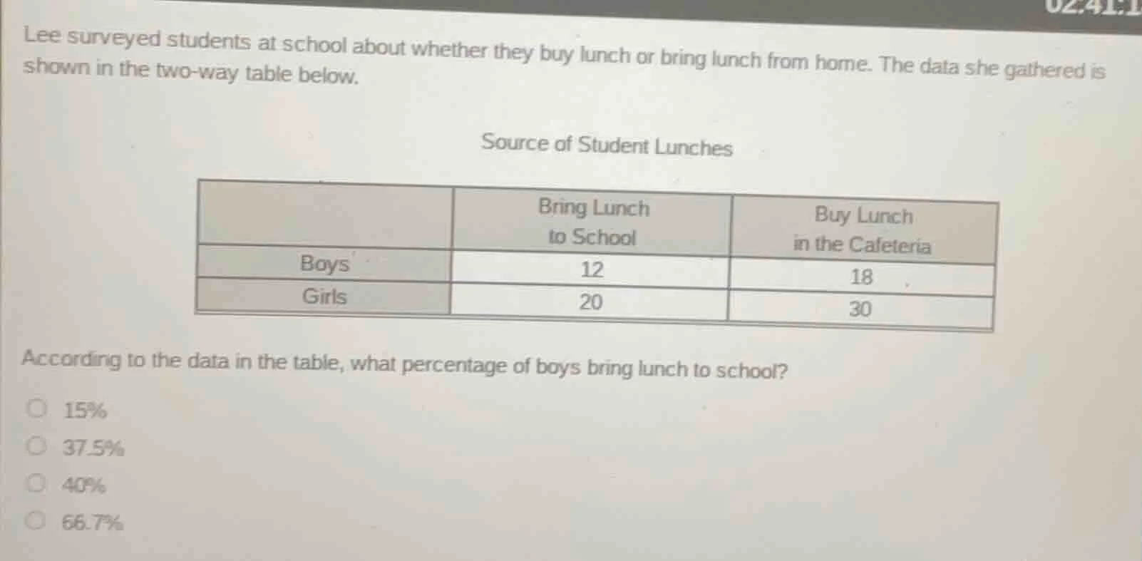 lee surveyed students at school about whether they buy lunch or bring l…