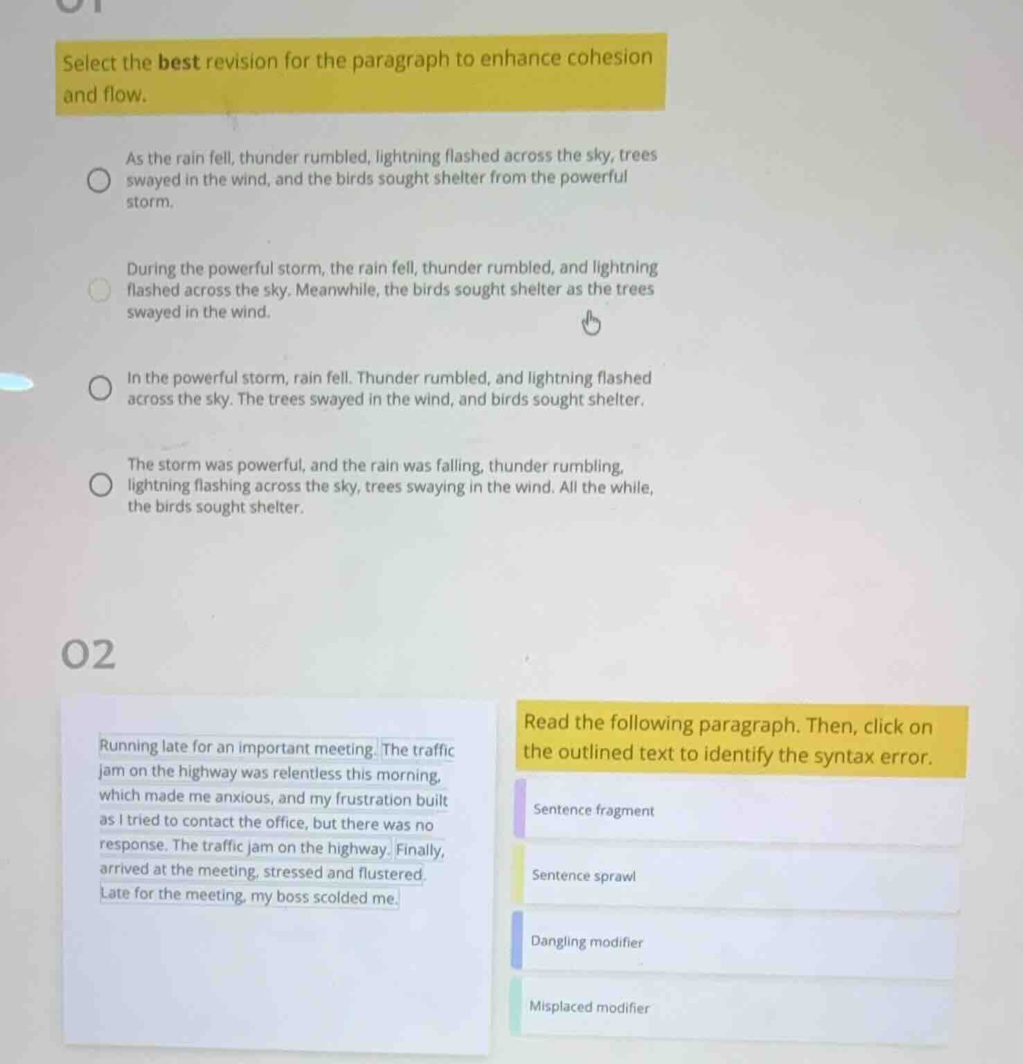 01 select the best revision for the paragraph to enhance cohesion and f…