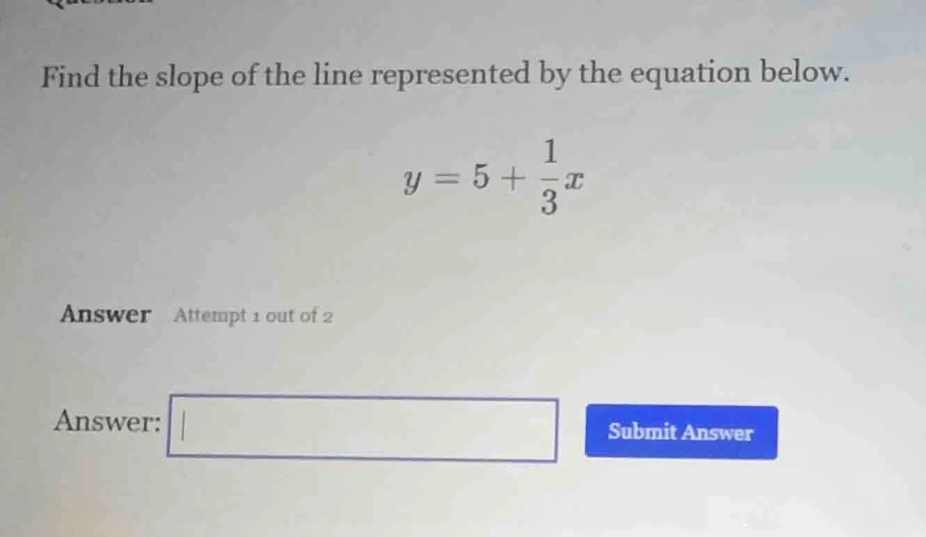 find the slope of the line represented by the equation below. $y = 5 + …