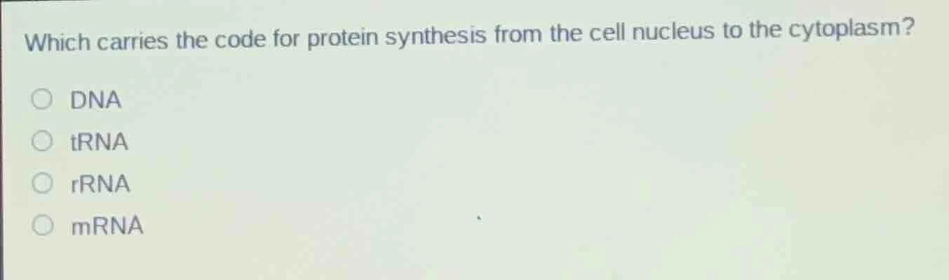 which carries the code for protein synthesis from the cell nucleus to t…