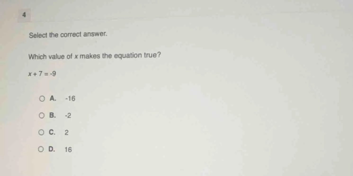 4 select the correct answer. which value of x makes the equation true? …