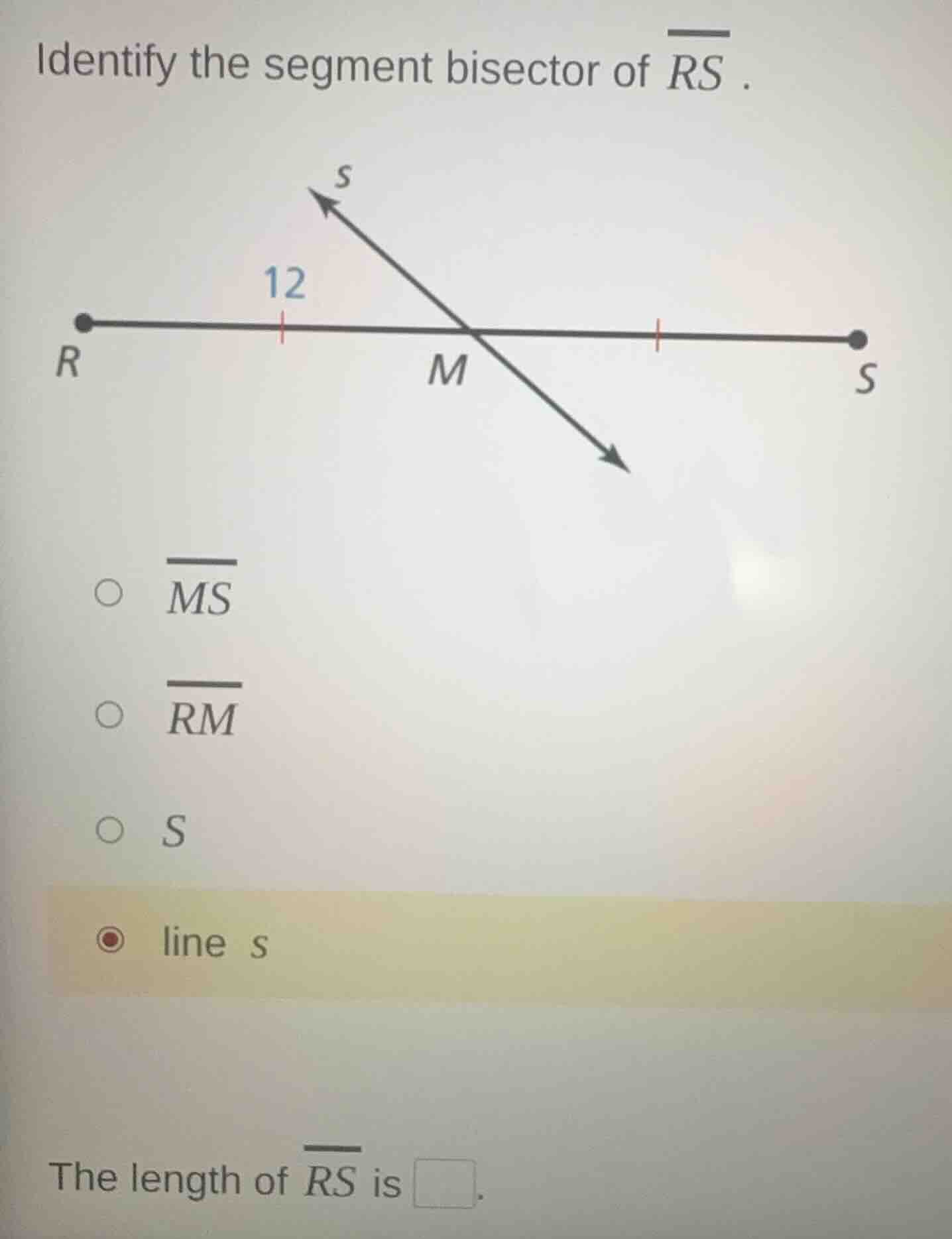 identify the segment bisector of \\(\\overline{rs}\\). image of a line …