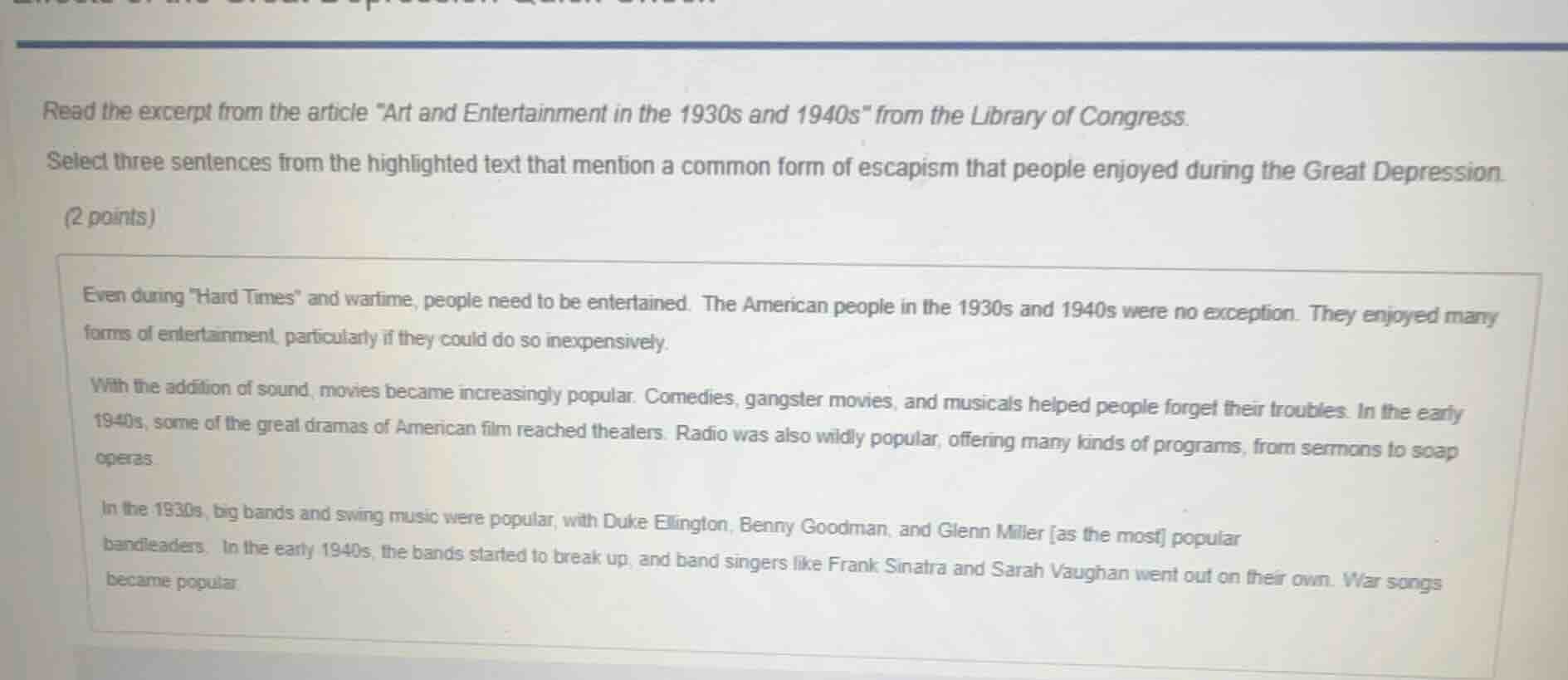 read the excerpt from the article \art and entertainment in the 1930s a…