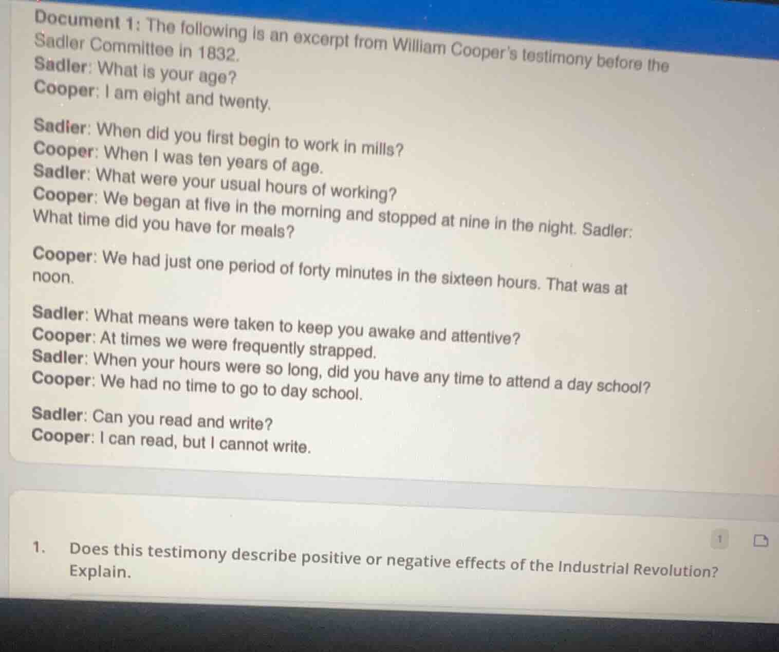 document 1: the following is an excerpt from william coopers testimony …