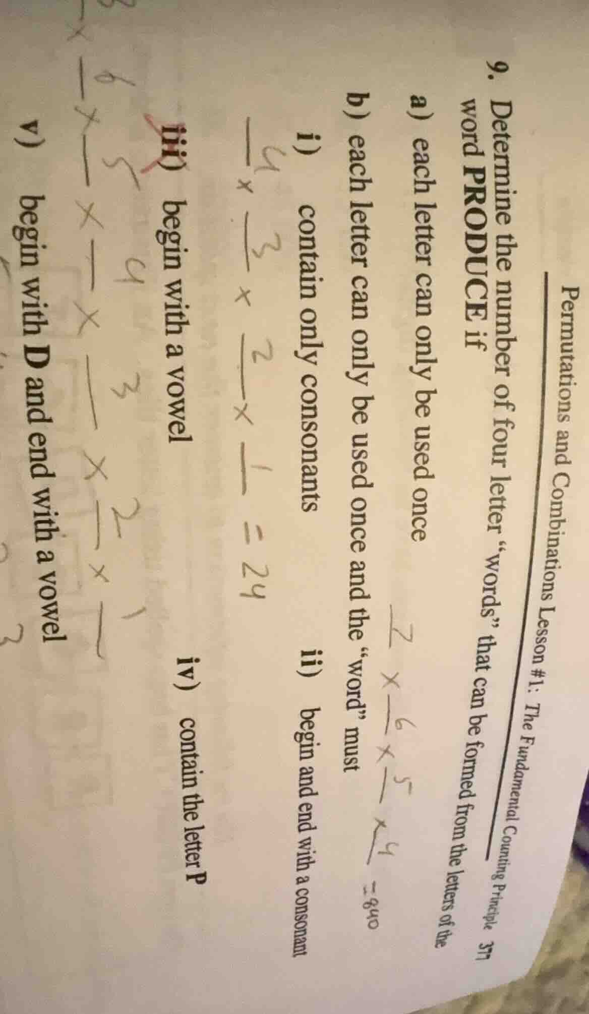 9. determine the number of four letter “words” that can be formed from …