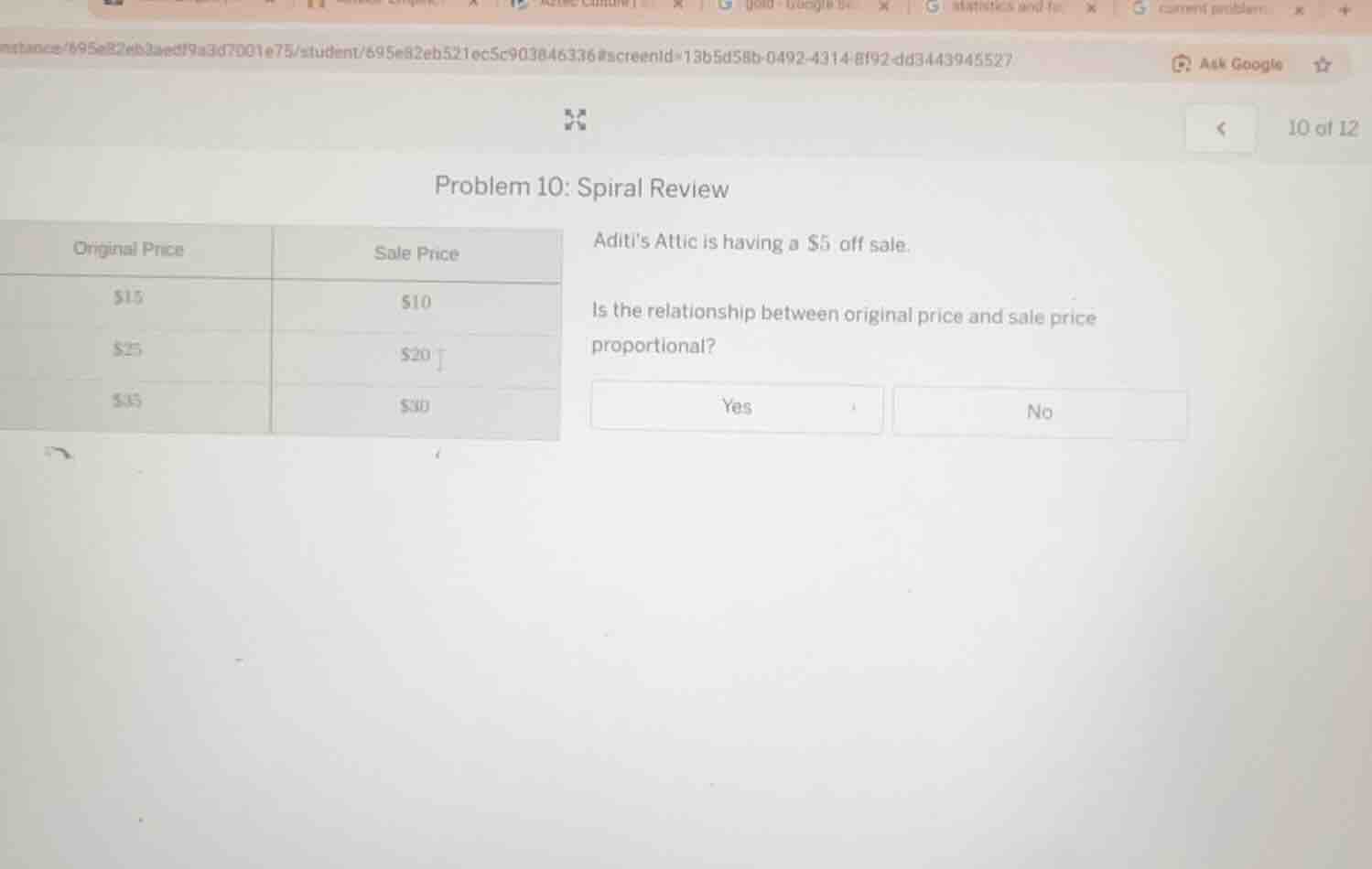 problem 10: spiral review | original price | sale price | | --- | --- |…