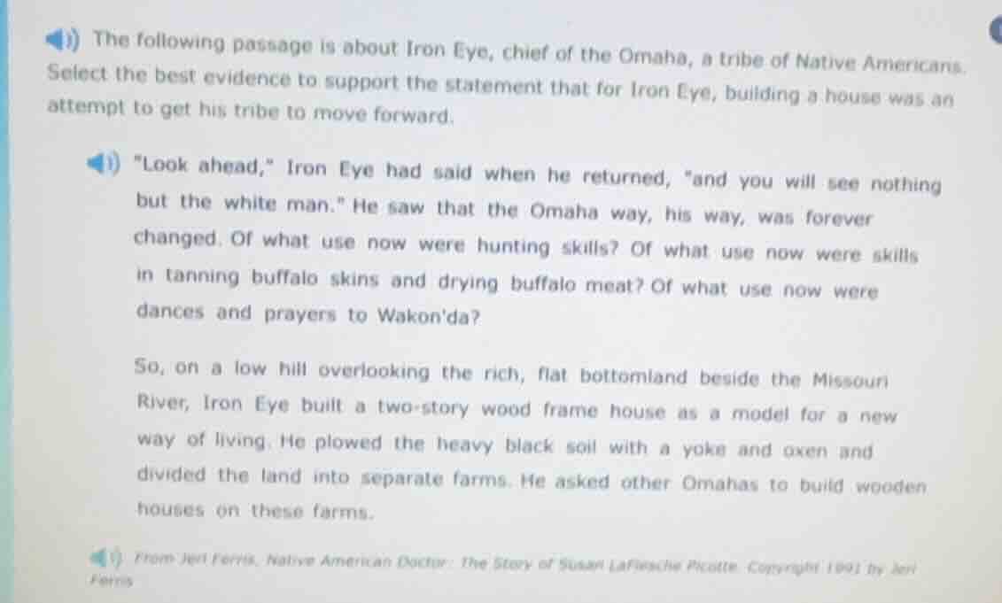 the following passage is about iron eye, chief of the omaha, a tribe of…
