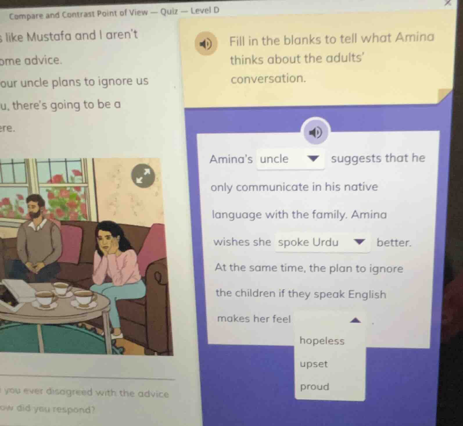 compare and contrast point of view — quiz — level d fill in the blanks …