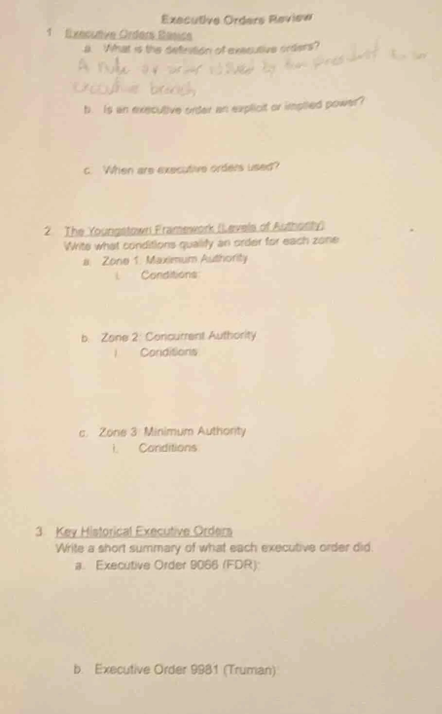 executive orders review 1 executive orders basics a. what is the defini…