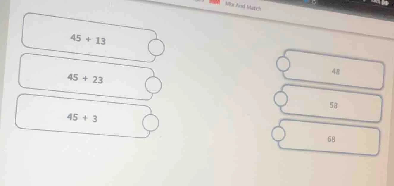 mix and match 45 + 13 45 + 23 45 + 3 48 58 68