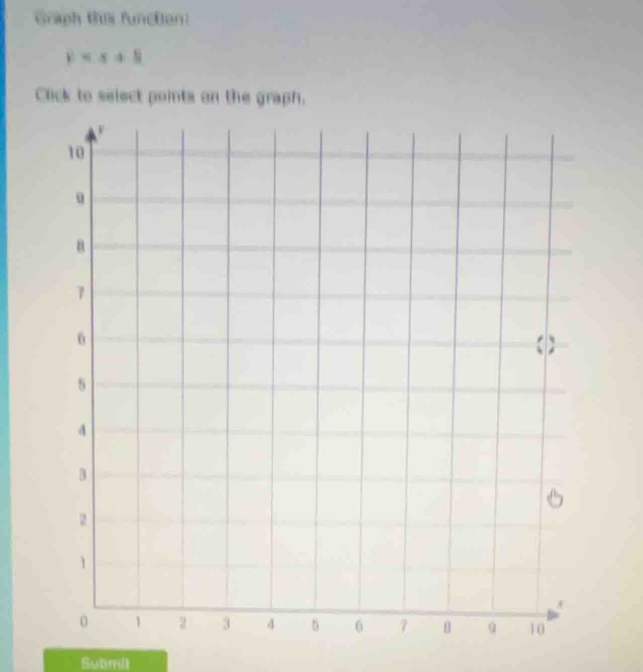 graph this function $y = x + 5$ click to select points on the graph.