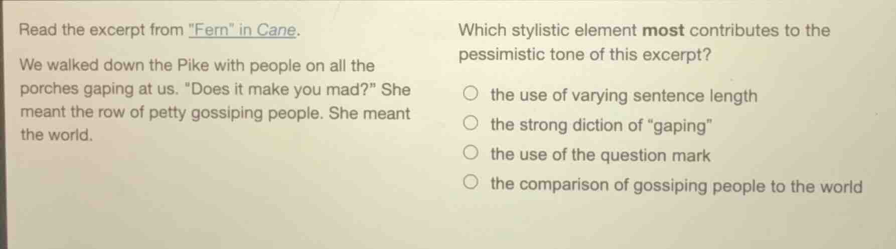 read the excerpt from \fern\ in cane. we walked down the pike with peop…