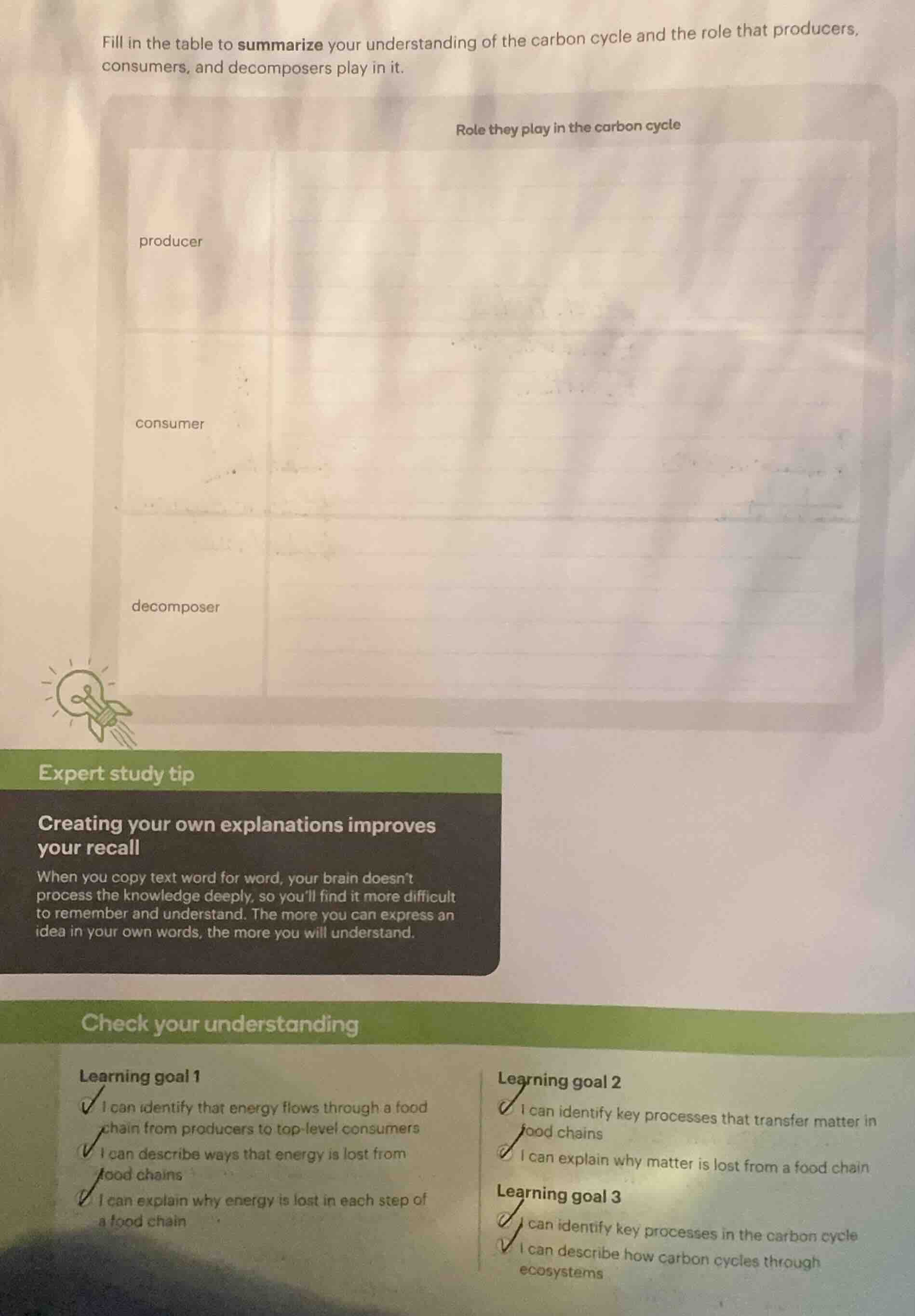 fill in the table to summarize your understanding of the carbon cycle a…
