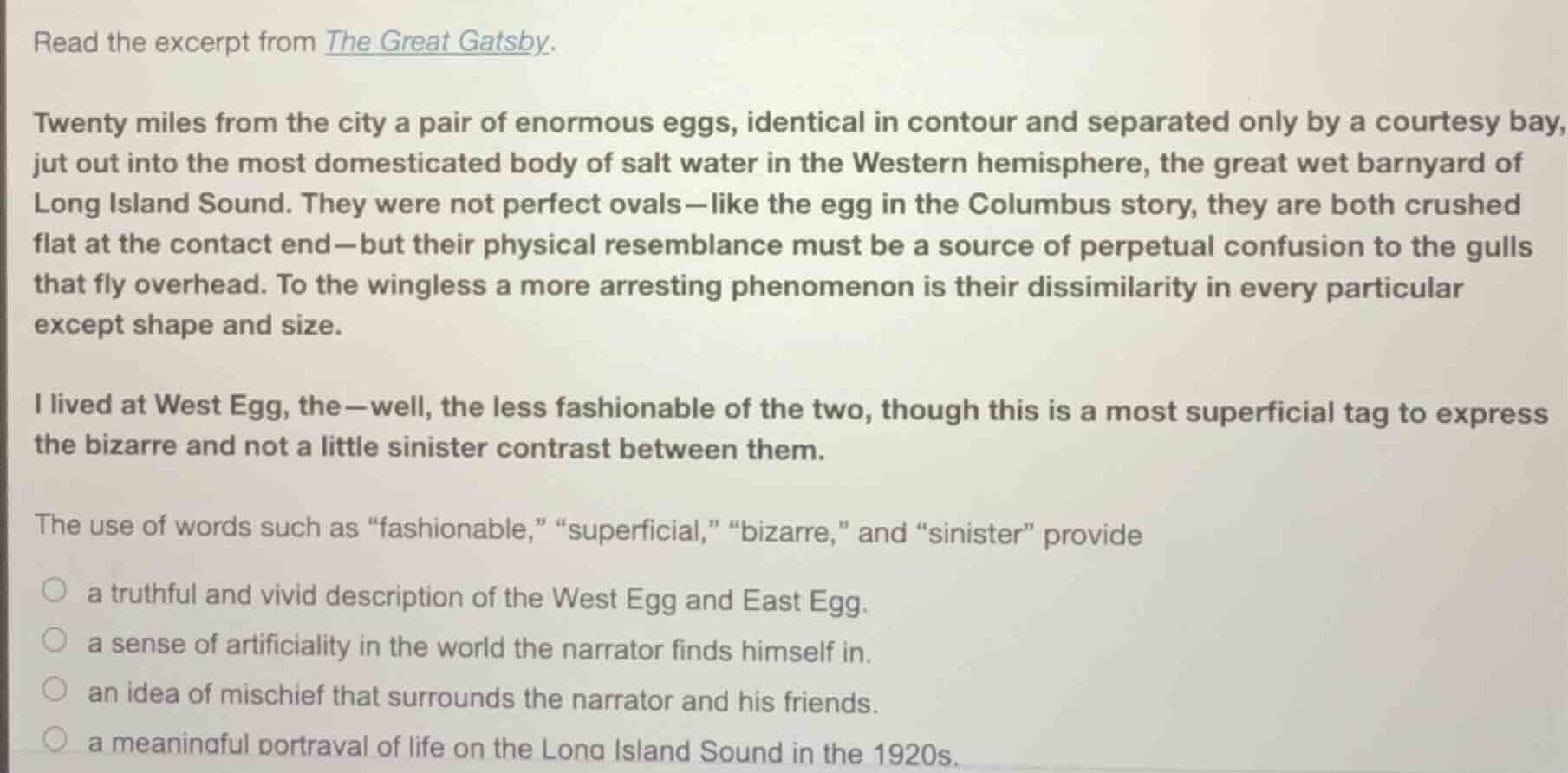 read the excerpt from the great gatsby. twenty miles from the city a pa…