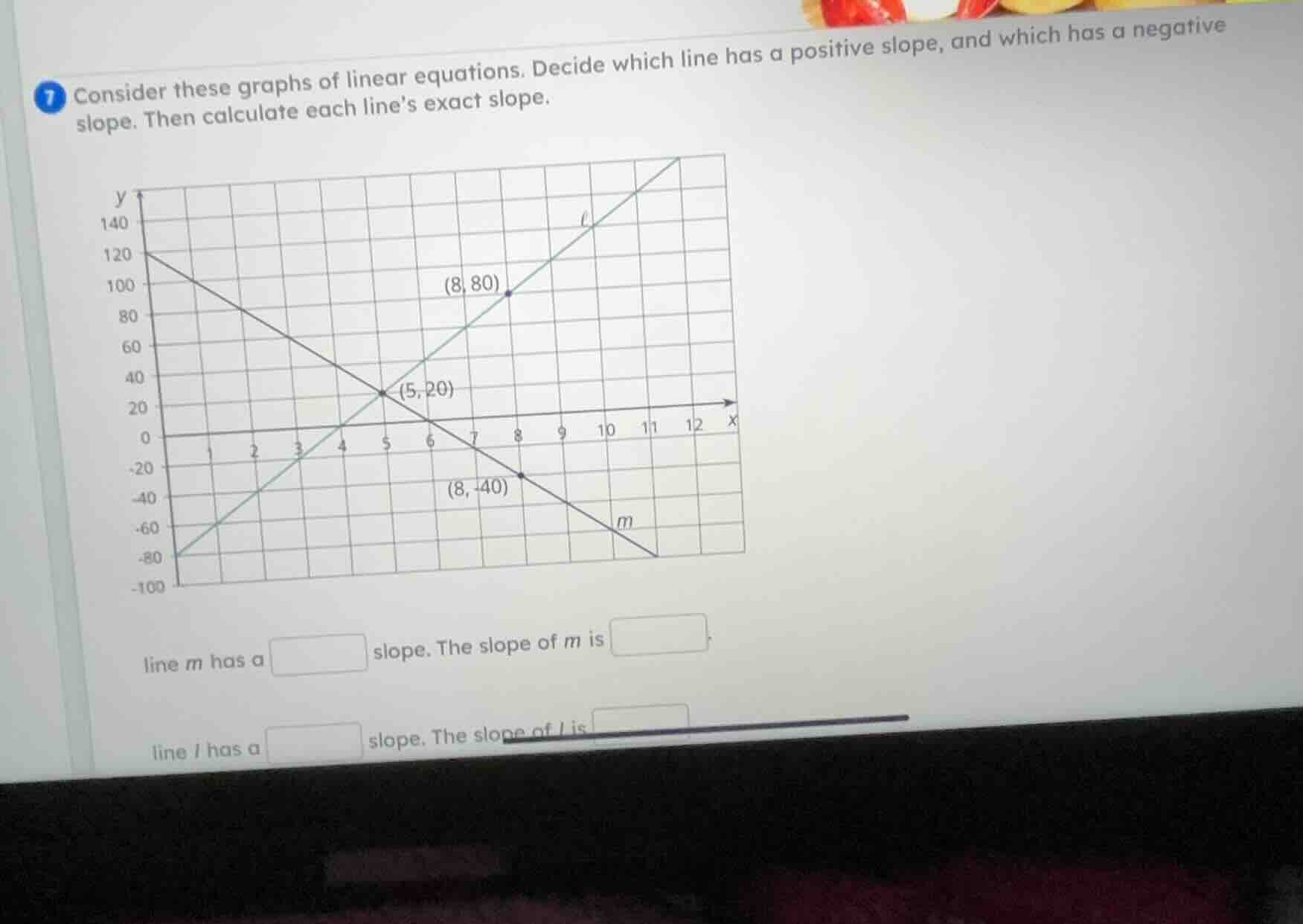 7 consider these graphs of linear equations. decide which line has a po…