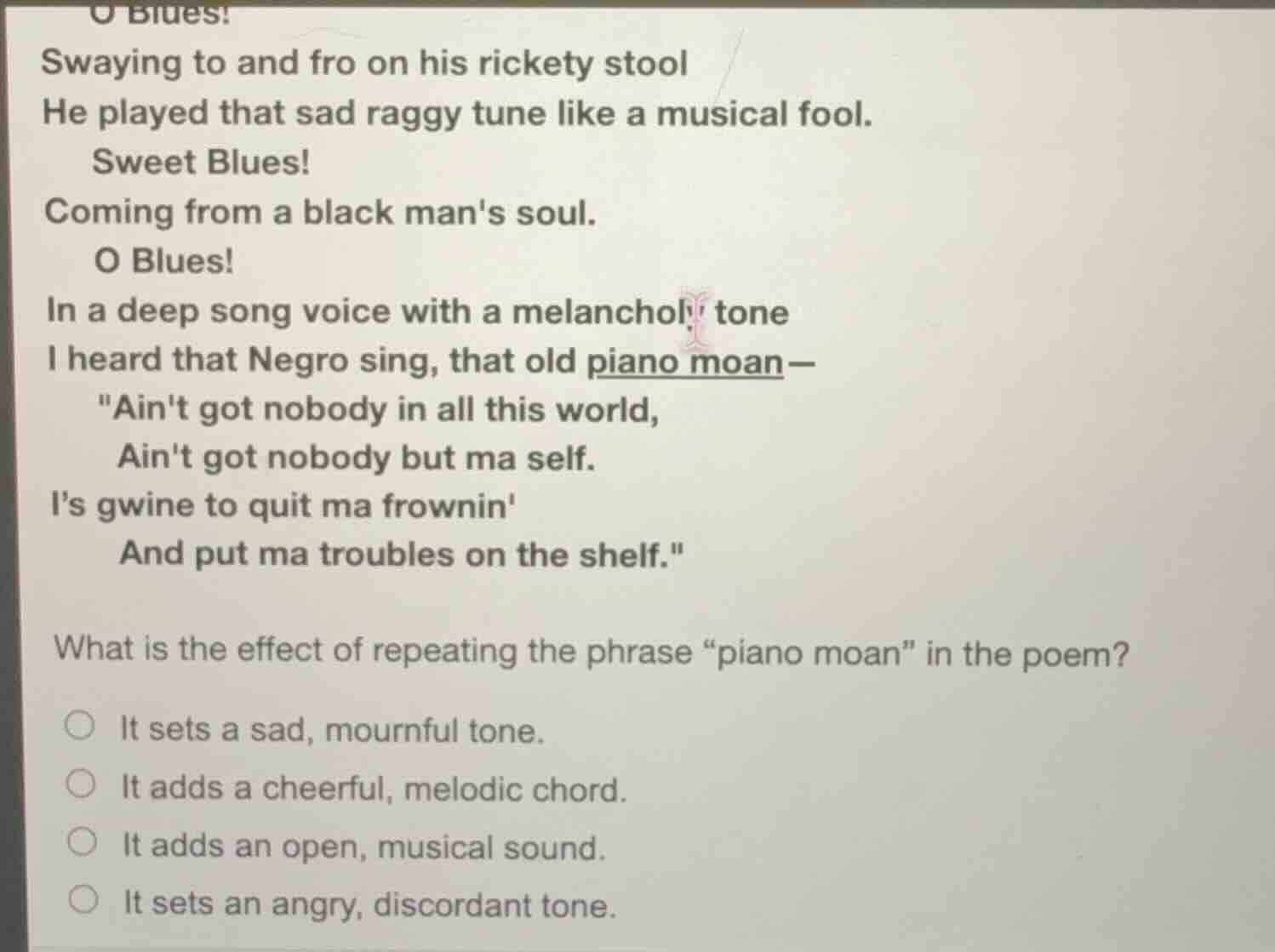 o blues! swaying to and fro on his rickety stool he played that sad rag…