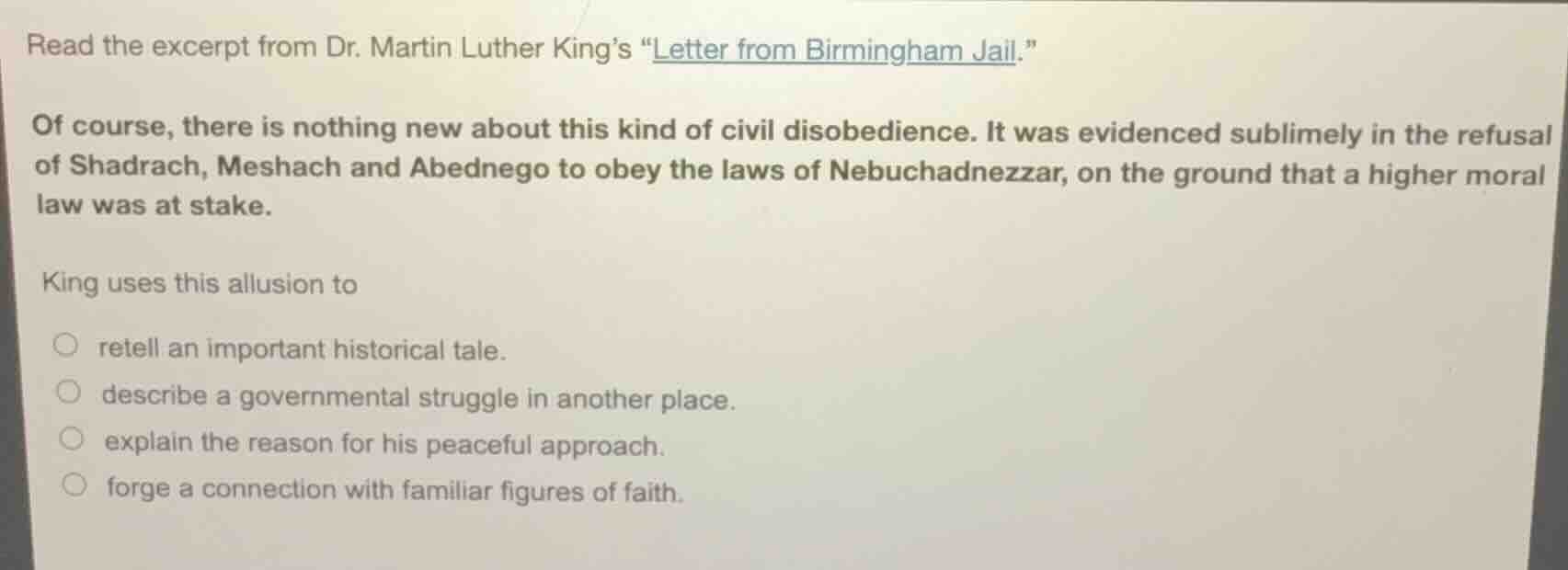 read the excerpt from dr. martin luther king’s “letter from birmingham …