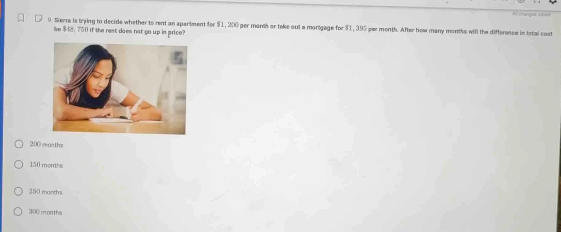 9. sierra is trying to decide whether to rent an apartment for $1,200 p…