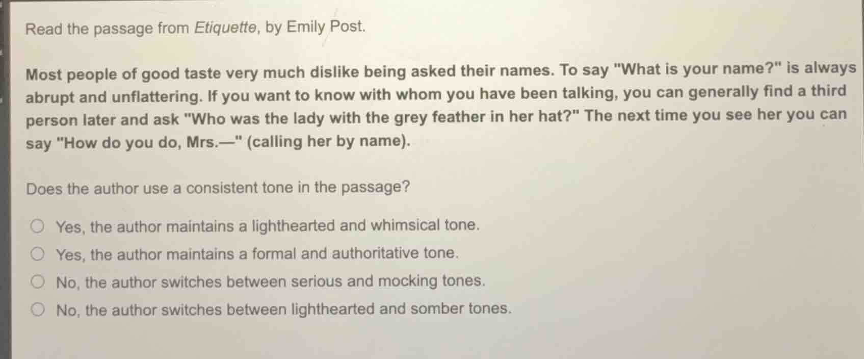 read the passage from etiquette, by emily post. most people of good tas…