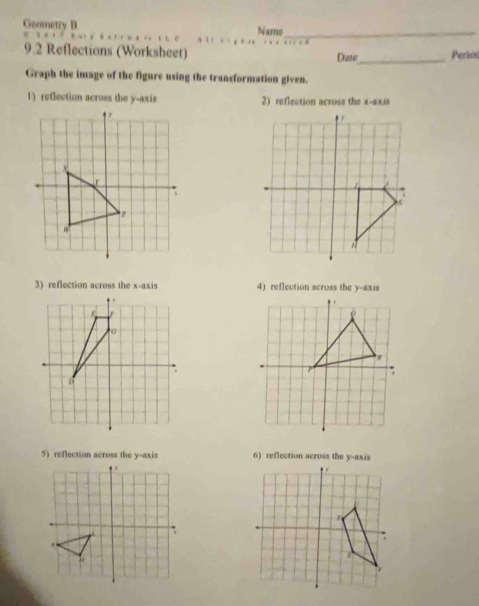 geometry ii 9.2 reflections (worksheet) graph the image of the figure u…