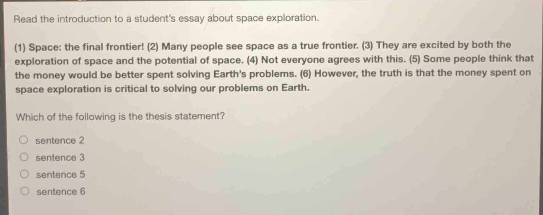 read the introduction to a students essay about space exploration. (1) …