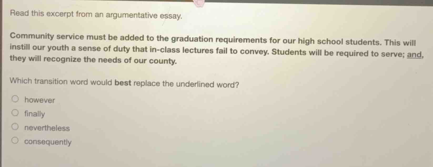 read this excerpt from an argumentative essay. community service must b…