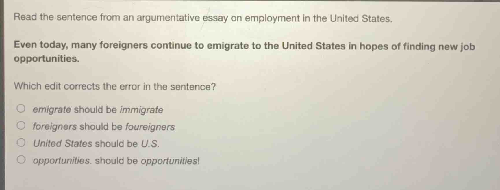 read the sentence from an argumentative essay on employment in the unit…