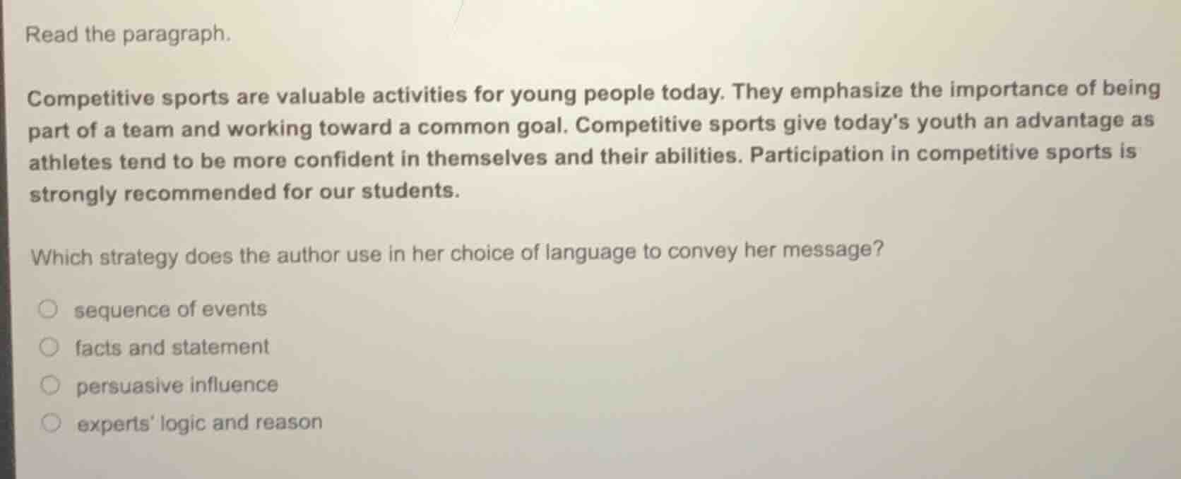 read the paragraph. competitive sports are valuable activities for youn…