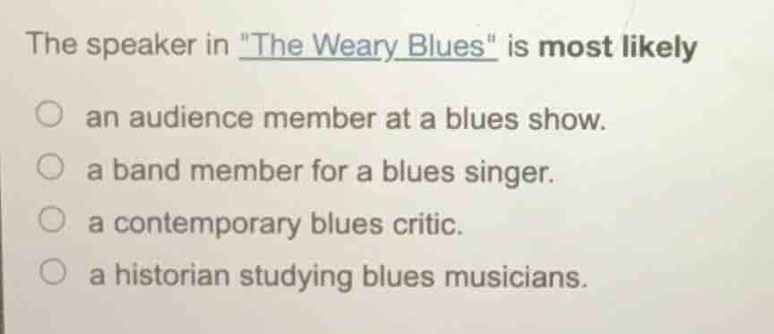 the speaker in \the weary blues\ is most likely an audience member at a…