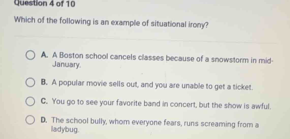 question 4 of 10 which of the following is an example of situational ir…