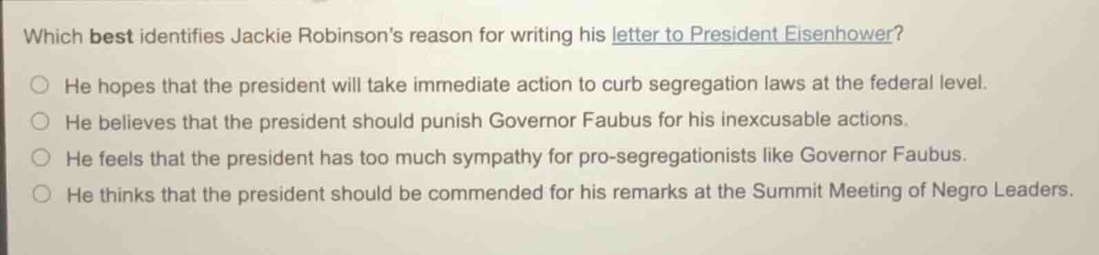 which best identifies jackie robinson’s reason for writing his letter t…