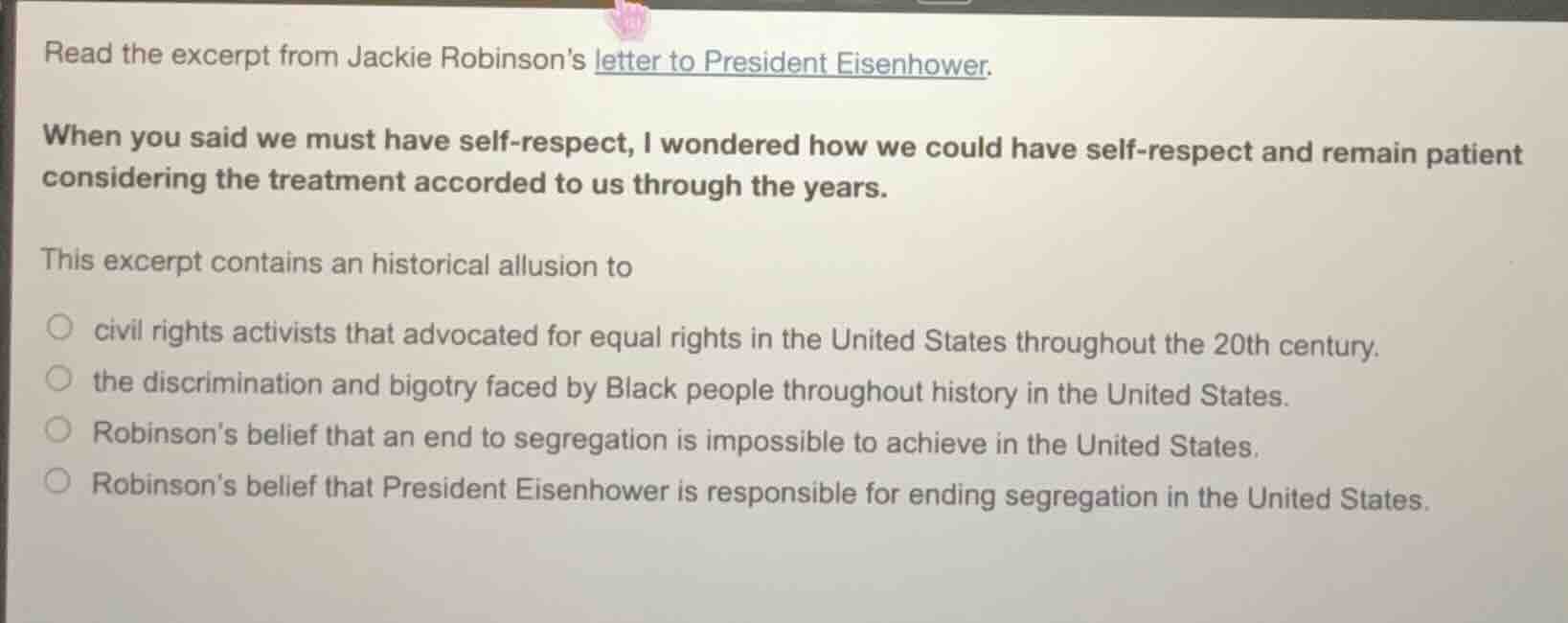 read the excerpt from jackie robinsons letter to president eisenhower. …